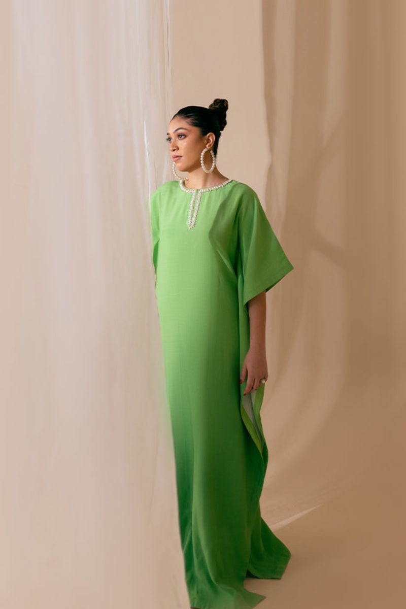 Fozia Khalid - Mint Dusk - Kaftan - Rawsilk - 1 Piece