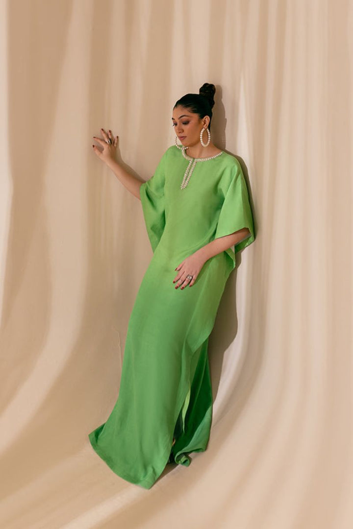 Fozia Khalid - Mint Dusk - Kaftan - Rawsilk - 1 Piece