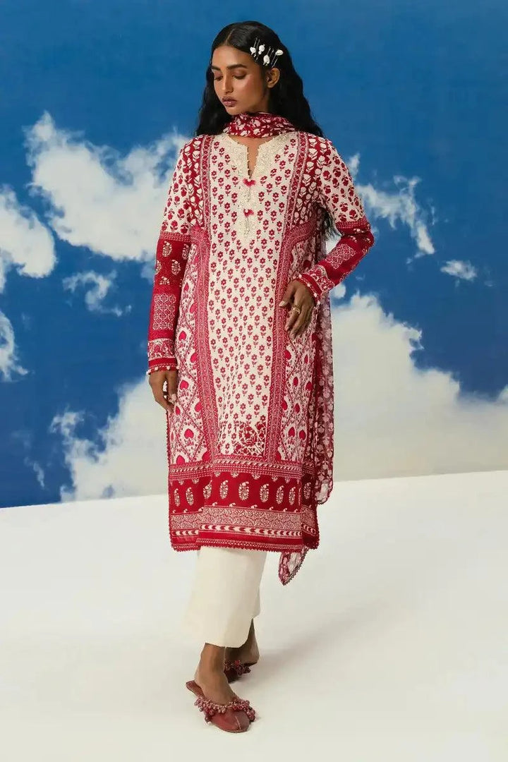 Sana Safinaz - H242-003A-2I - Lawn - RED - 2 Piece - Unstitch