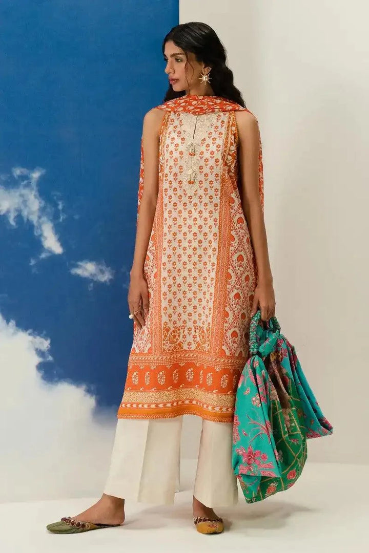 Sana Safinaz - H242-003B-2I - Lawn - ORANGE - 2 Piece - Unstitch