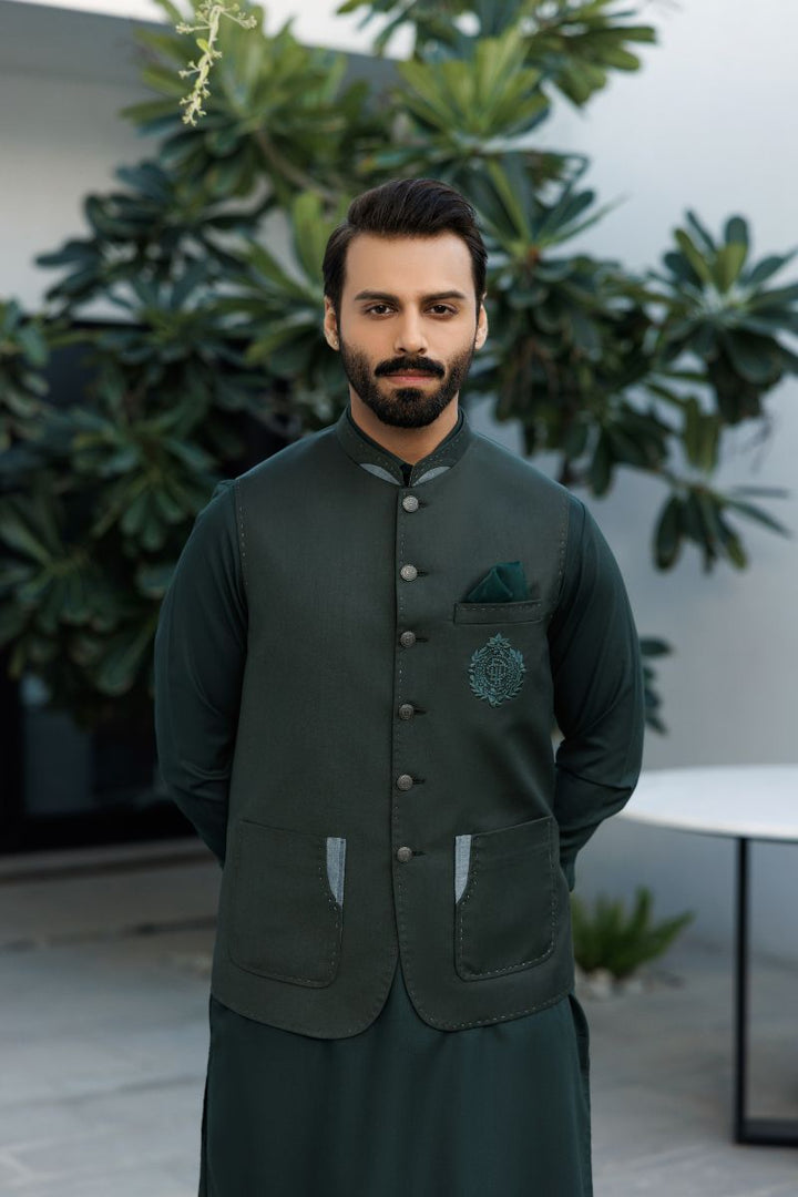 Deepak Perwani - jkt1422 & kas910 - Dark Green - 3 Piece