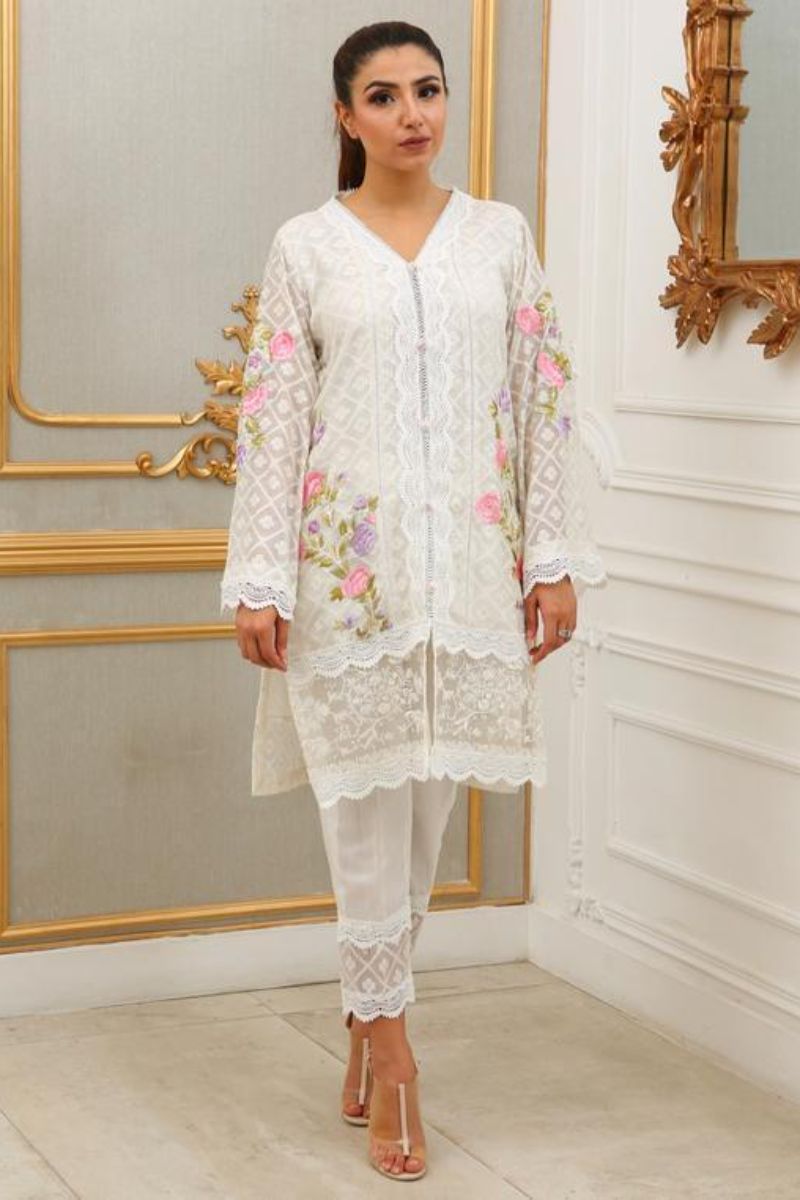 Maheen Trends - White Magnolia Dream - 2 Piece - Cotton Net