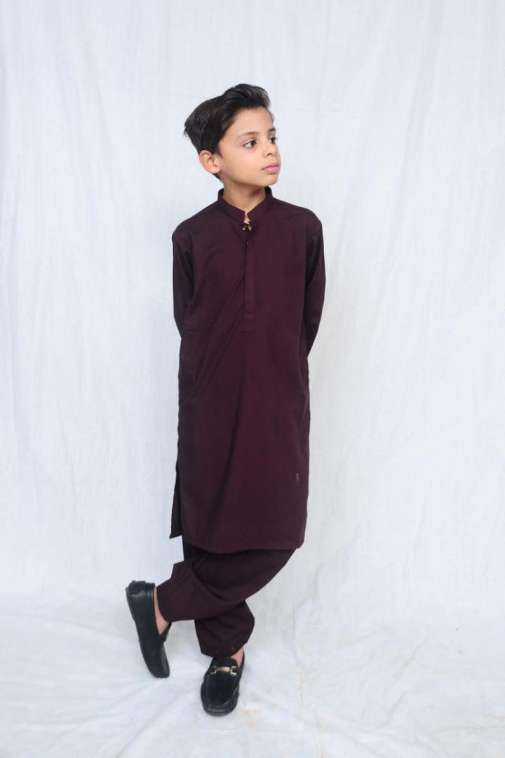 Mom4Little - Maroon Blended Kameez Shalwar - 2 Piece