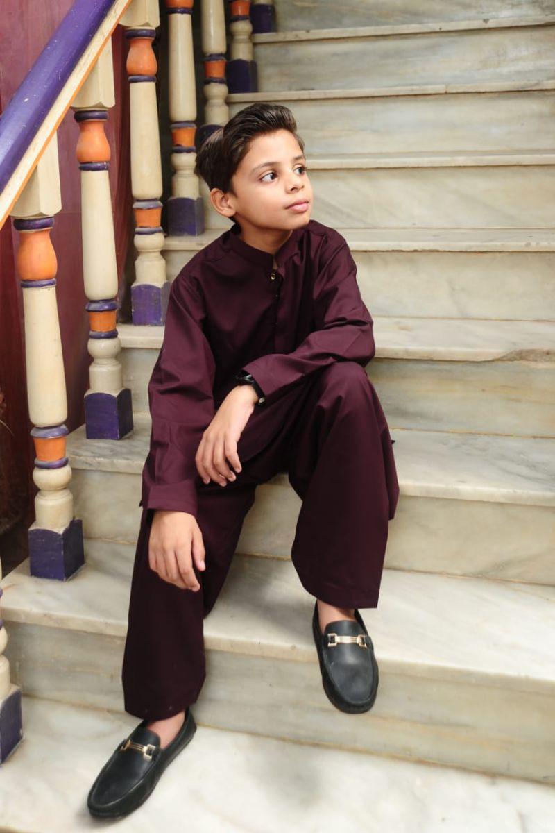 Mom4Little - Maroon Blended Kameez Shalwar - 2 Piece