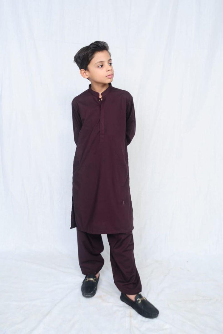 Mom4Little - Maroon Blended Kameez Shalwar - 2 Piece