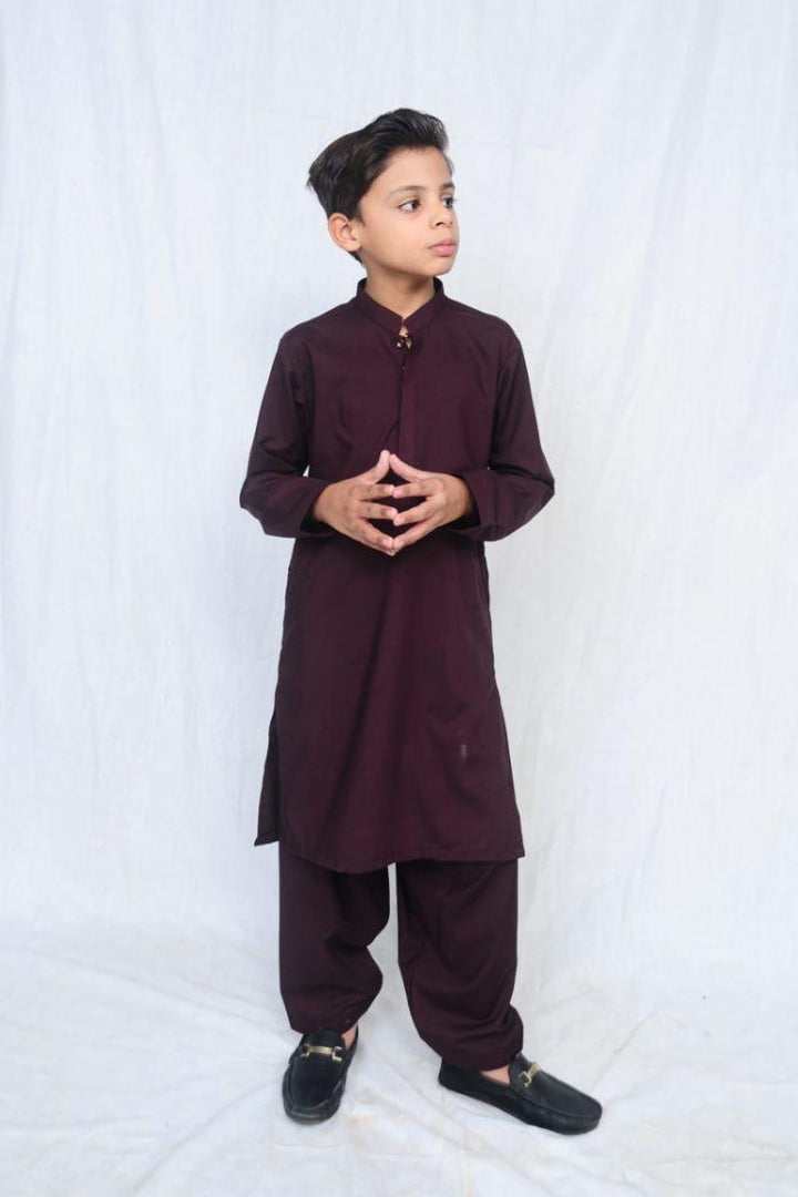 Mom4Little - Maroon Blended Kameez Shalwar - 2 Piece