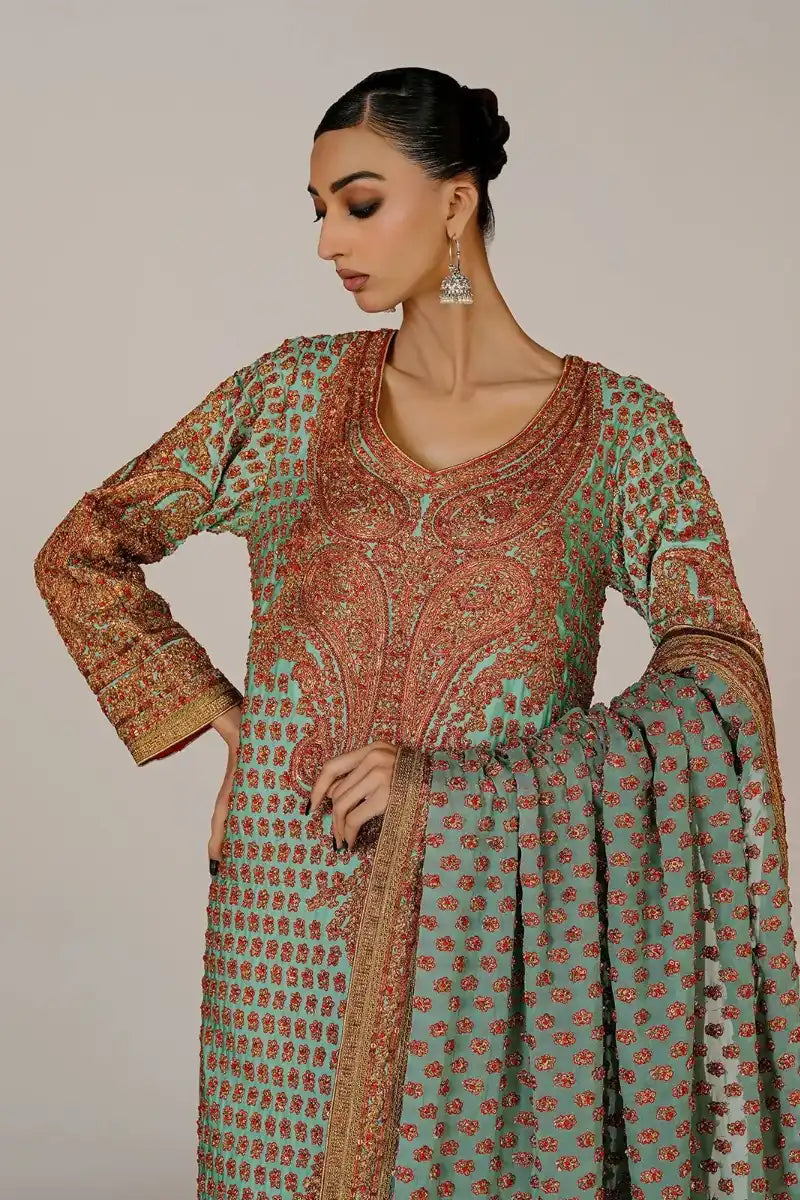 Rizwan Beyg - Marori Bridal Aqua Shirt & Dupatta