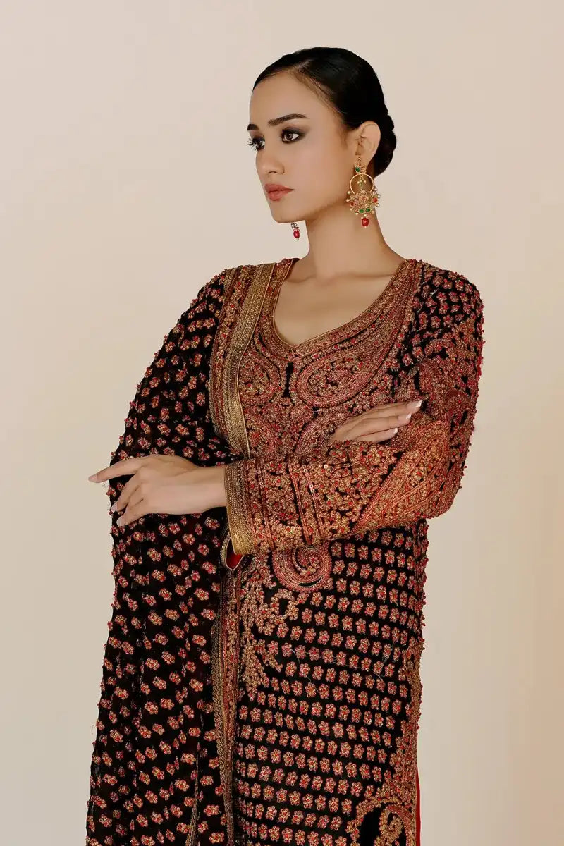 Rizwan Beyg - Marori Bridal Black Shirt & Dupatta