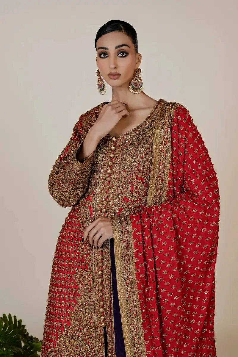 Rizwan Beyg - Marori Bridal Red Shirt & Dupatta