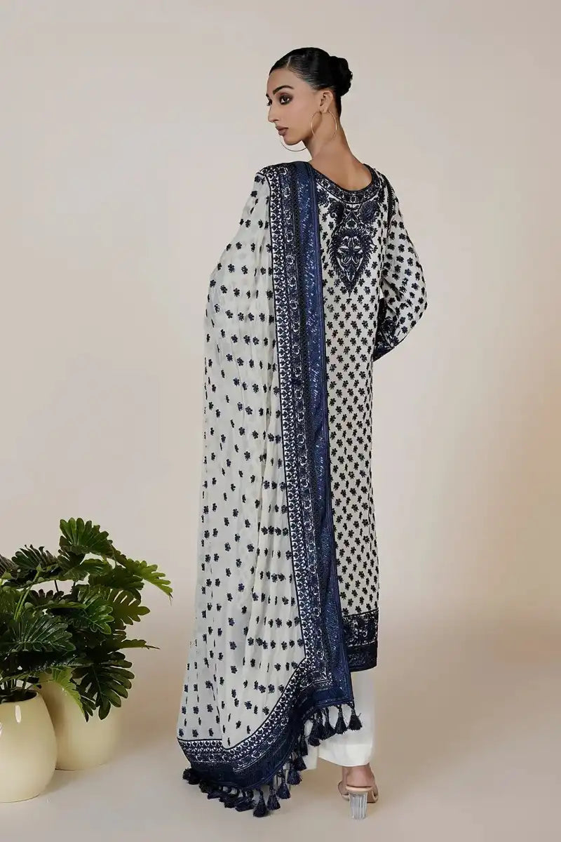 Rizwan Beyg - Marori Embroidery Blue  & White Shirt & Dupatta