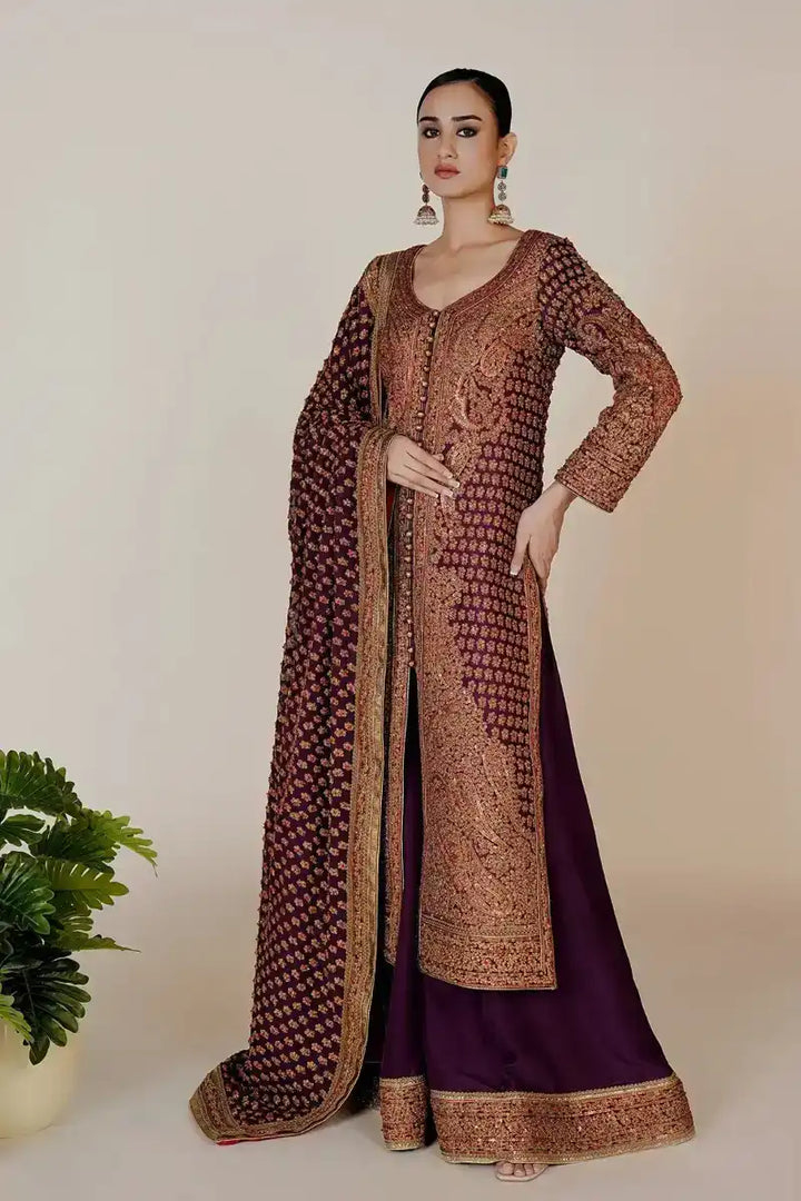 Rizwan Beyg - Marori Embroidery Purple Coat