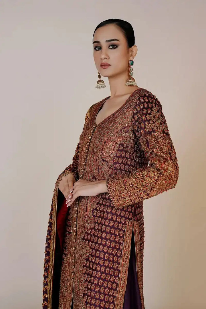 Rizwan Beyg - Marori Embroidery Purple Coat