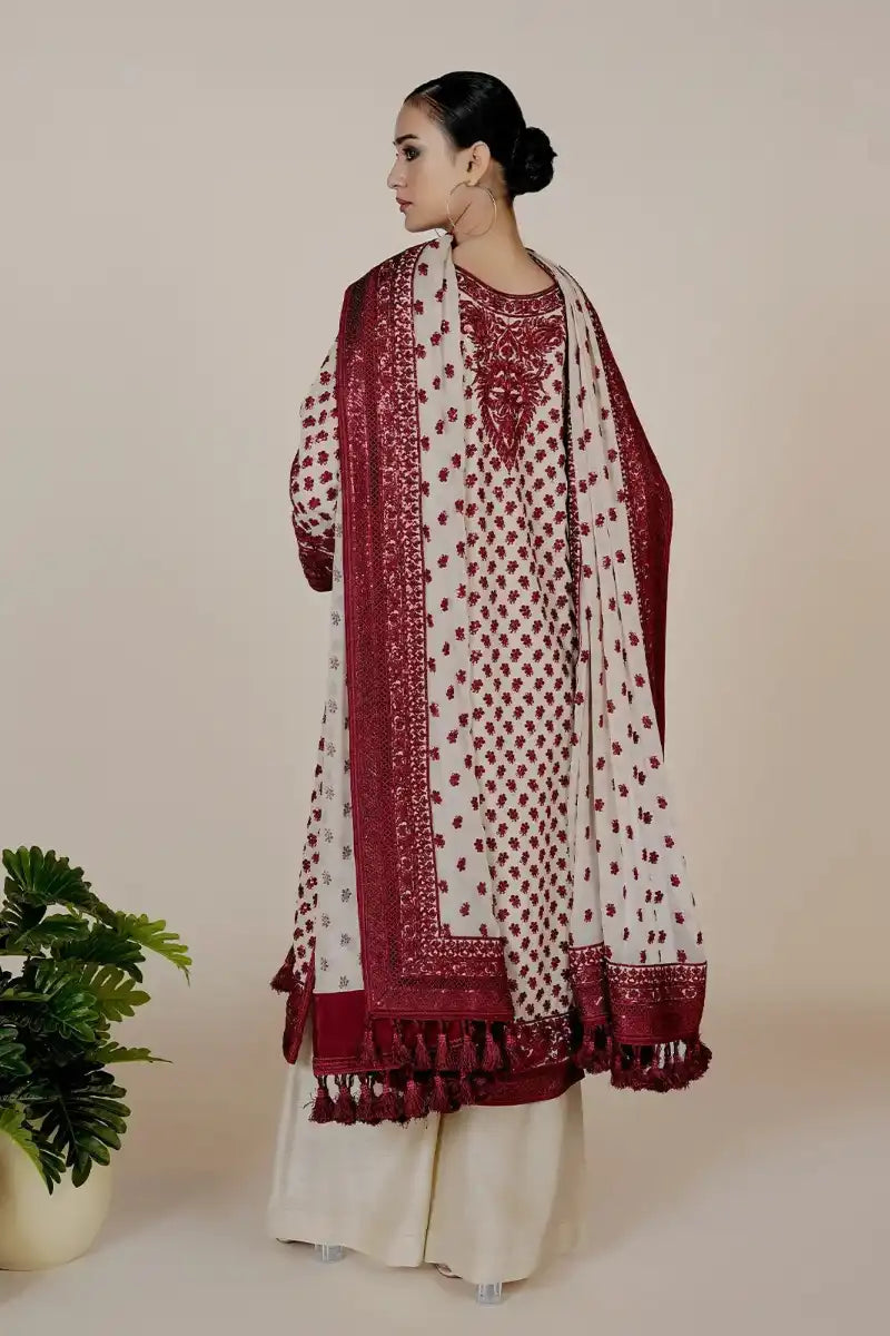 Rizwan Beyg - Marori Embroidery Red & White Shirt & Dupatta