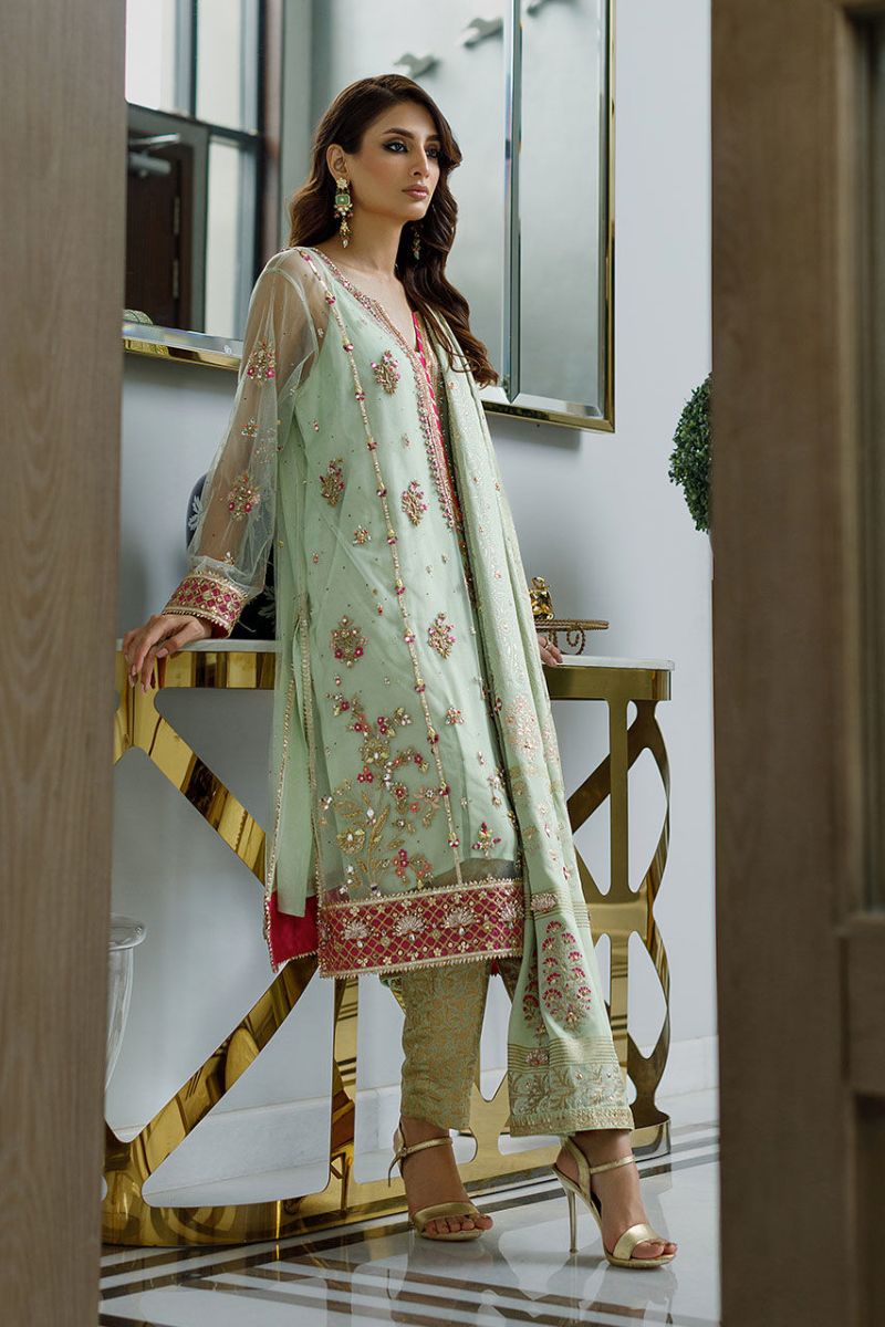 Deepak Perwani - Ktd4063 - Net - Mint Green - 3 piece