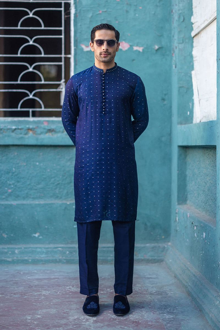 Deepak Perwani  - mof1897-1 & jkt1452 - Royal Blue - Raw Silk - 3 Piece