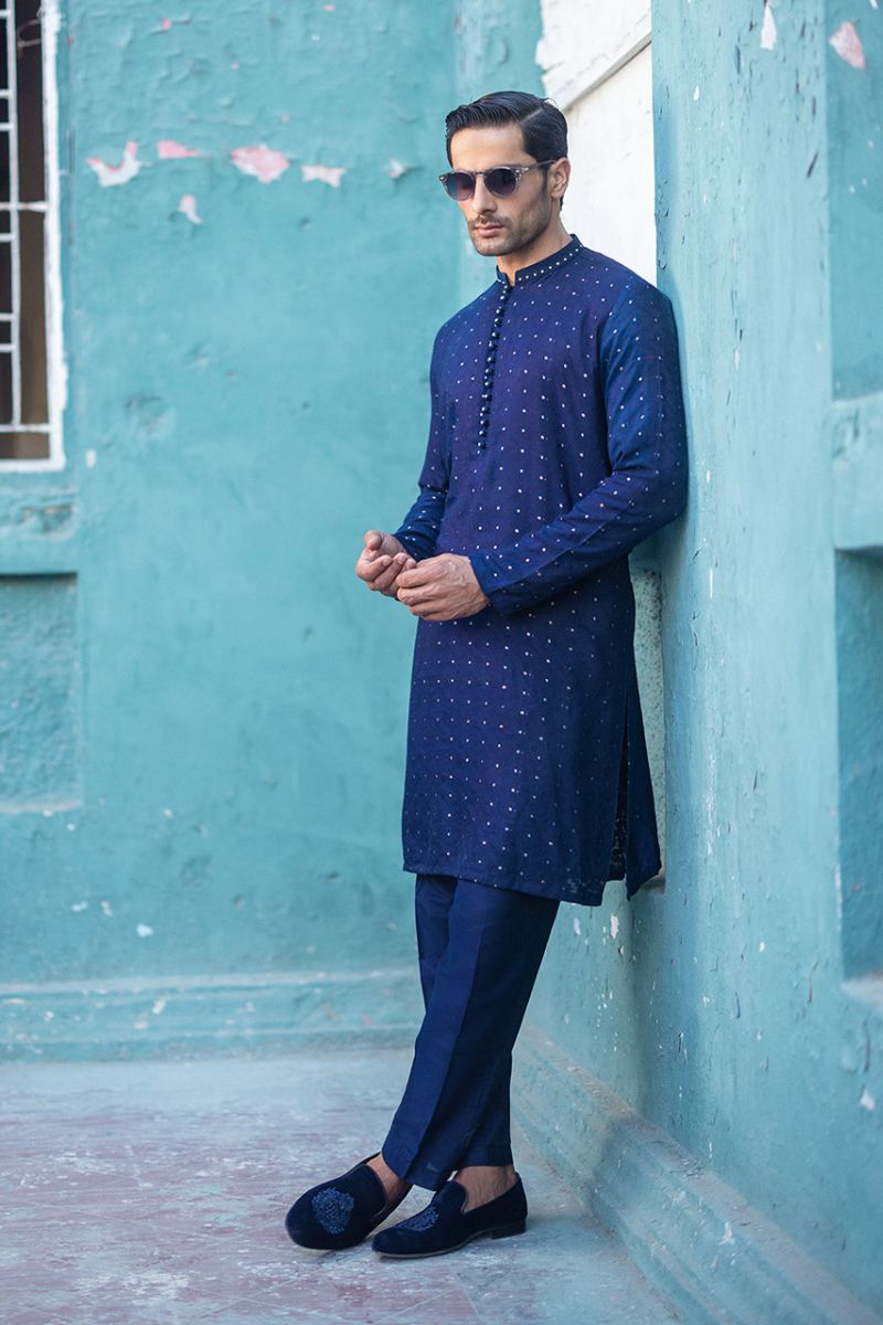 Deepak Perwani  - mof1897-1 & jkt1452 - Royal Blue - Raw Silk - 3 Piece