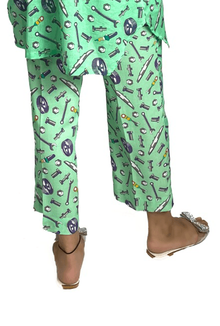 Gulabo - Green Nut Bolt Pants - Lawn