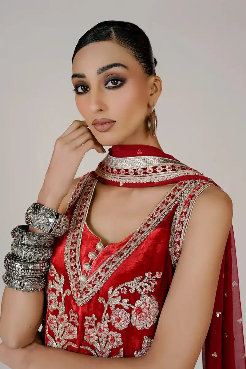 Rizwan Beyg - Parisa Red Short Shirt