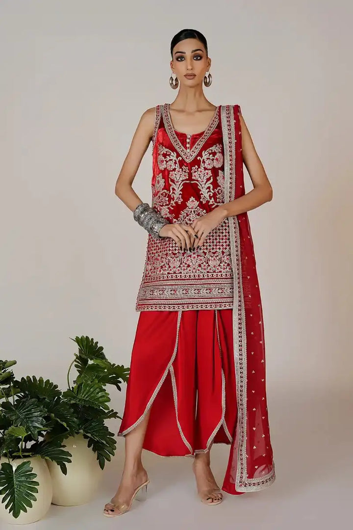 Rizwan Beyg - Parisa Red Short Shirt