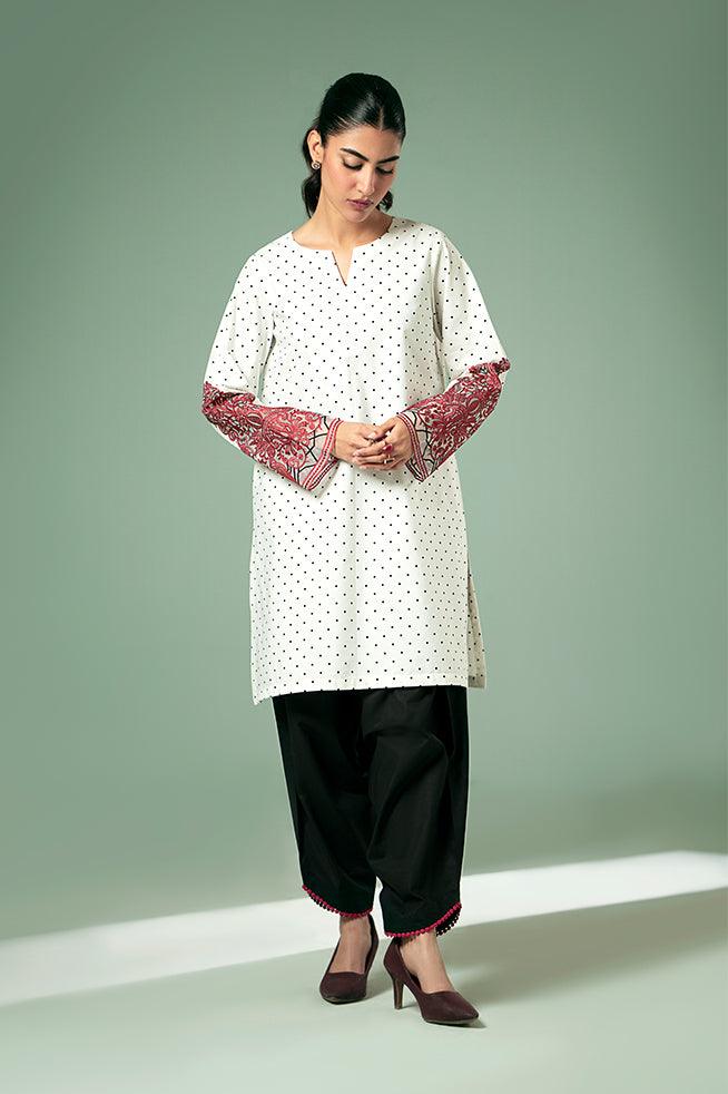 FOZIA KHALID  - Polka Dot Statement Kurta - Printed Cotton - 1 Piece