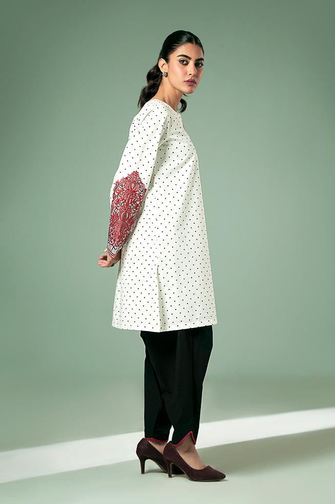 FOZIA KHALID  - Polka Dot Statement Kurta - Printed Cotton - 1 Piece