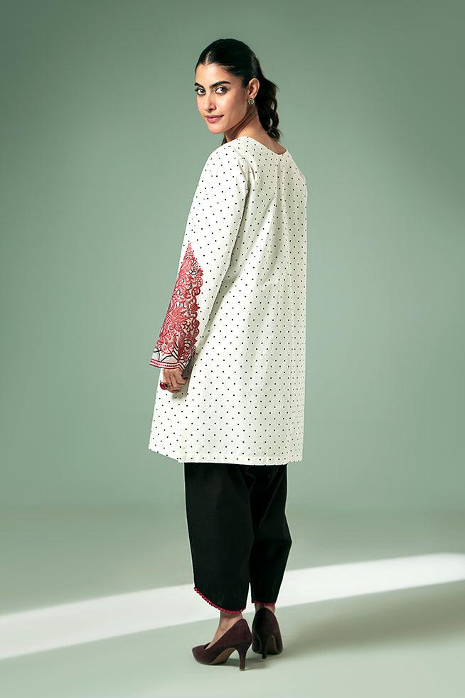 FOZIA KHALID  - Polka Dot Statement Kurta - Printed Cotton - 1 Piece