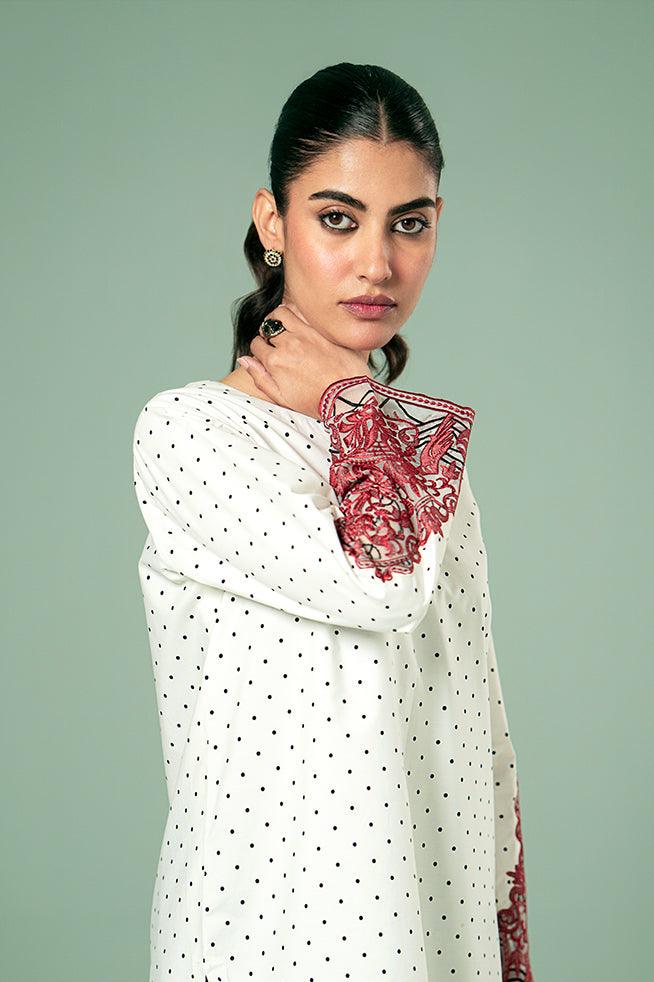 FOZIA KHALID  - Polka Dot Statement Kurta - Printed Cotton - 1 Piece