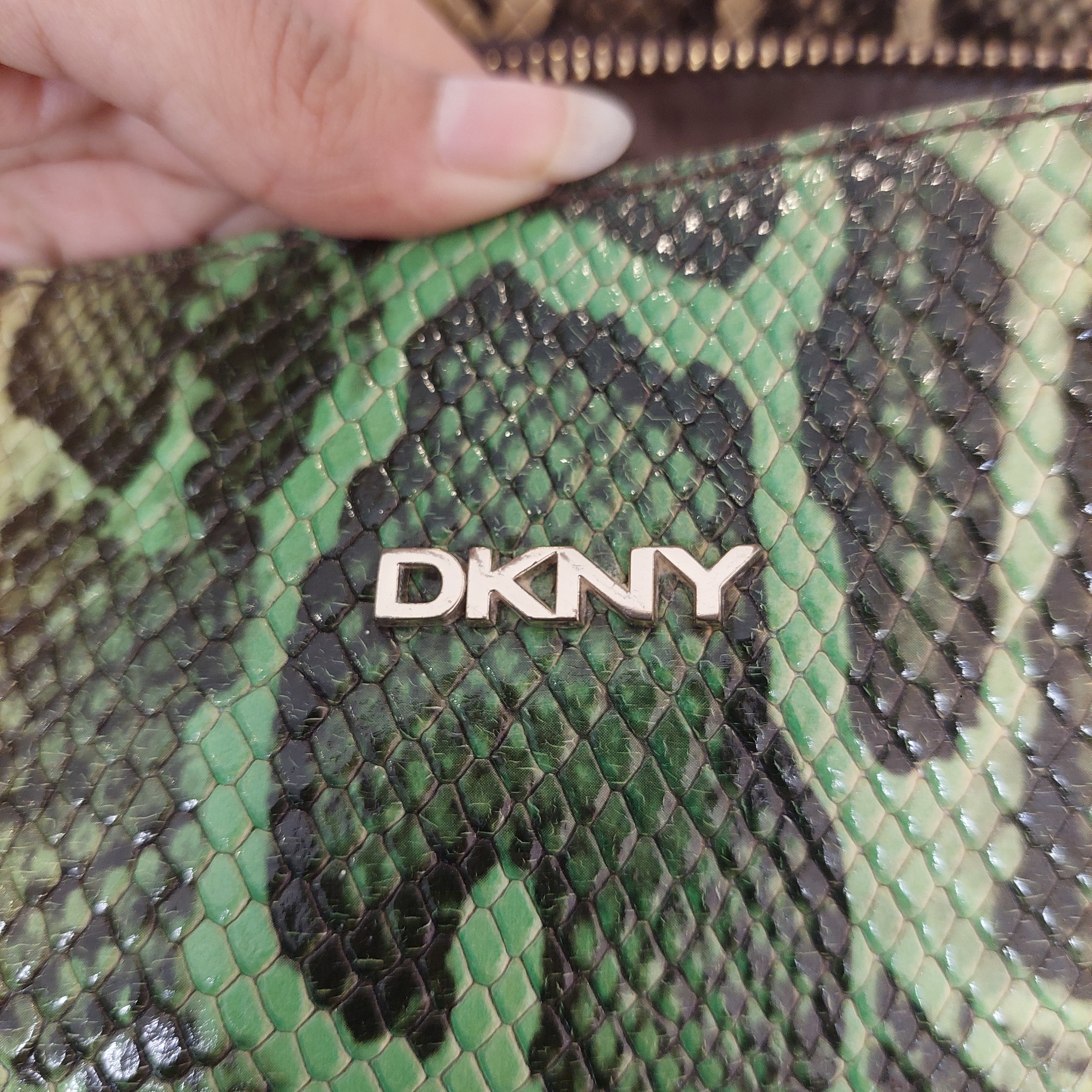 Pre Loved Treasures DKNY Green Snake print Leather Shoulder Bag Studio by TCS