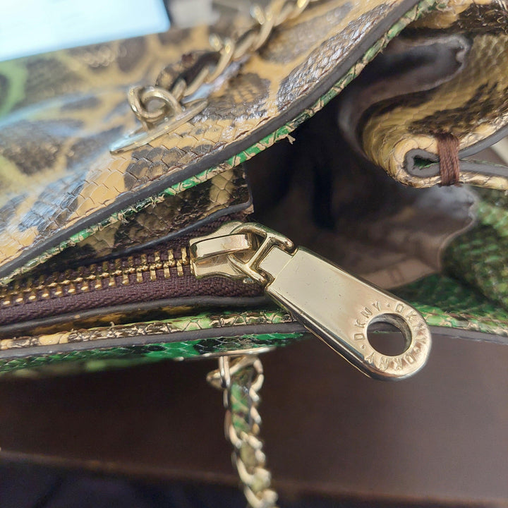 Pre-Loved Treasures - DKNY Green Snake print Leather Shoulder Bag