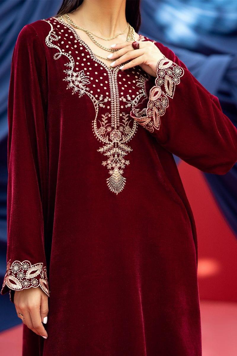 Fozia Khalid - Azara - Velvet - Maroon - 3 Piece - Studio by TCS