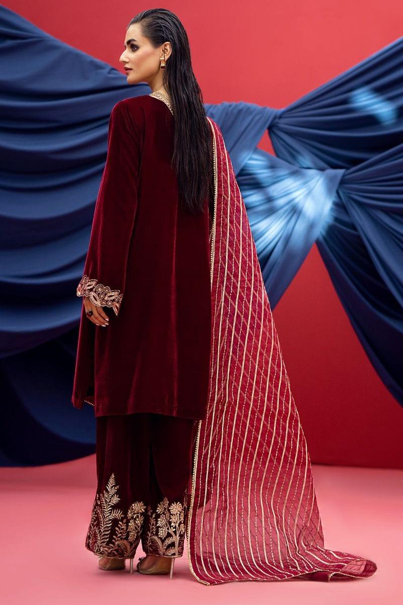 Fozia Khalid - Azara - Velvet - Maroon - 3 Piece - Studio by TCS