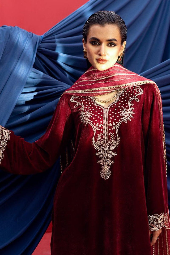 Fozia Khalid - Azara - Velvet - Maroon - 3 Piece - Studio by TCS