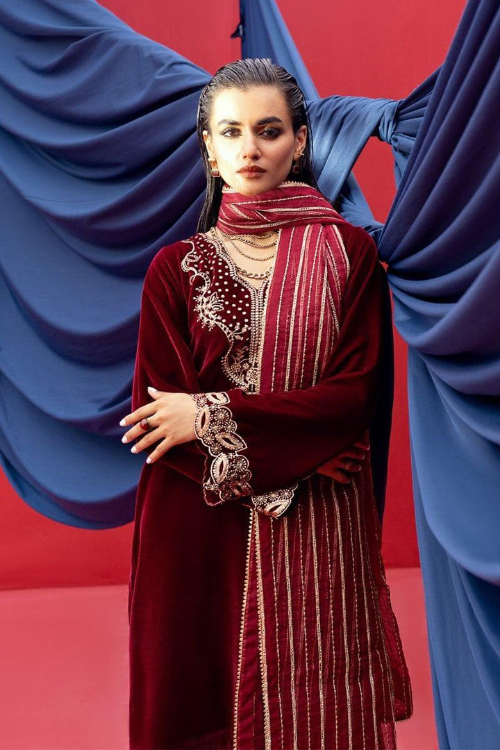 Fozia Khalid - Azara - Velvet - Maroon - 3 Piece - Studio by TCS