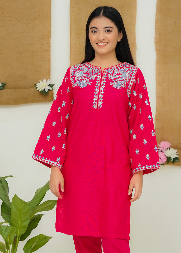 Modest - Peony - Pink - Khaddar - Girls 2 Piece Suit