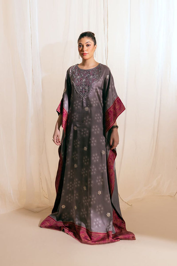 Fozia Khalid - Moonlit Kaftaan - Kaftan - Rawsilk - Grey - 1 Piece