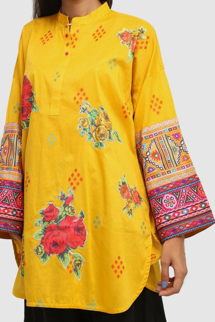 Generation - Yellow Balochi Blend Applique Kurta - 1 PC