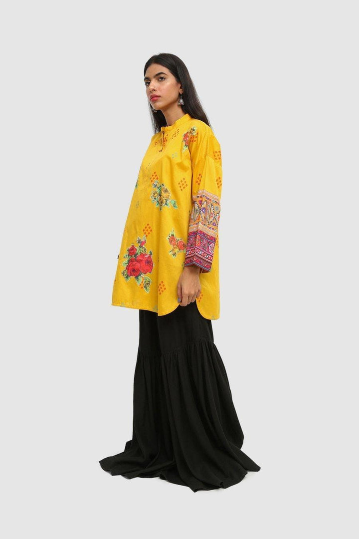 Generation - Yellow Balochi Blend Applique Kurta - 1 PC