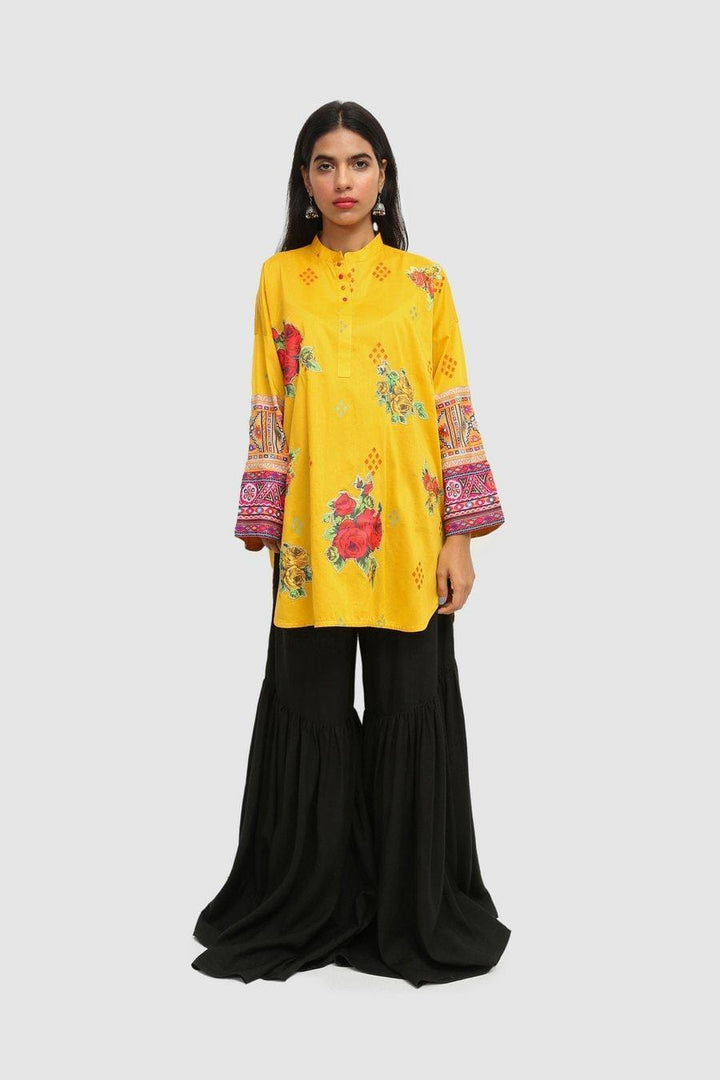 Generation - Yellow Balochi Blend Applique Kurta - 1 PC