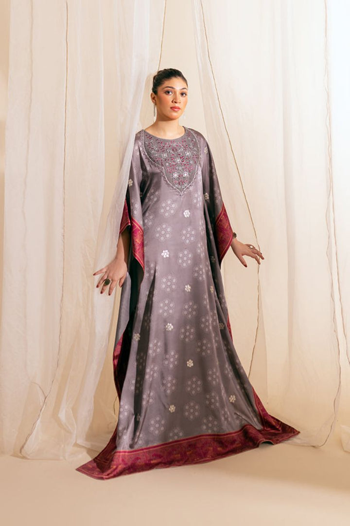 Fozia Khalid - Moonlit Kaftaan - Kaftan - Rawsilk - Grey - 1 Piece