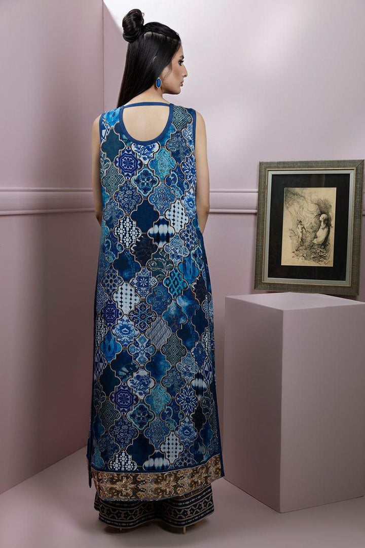 Shamaeel - Blue Embroidered Silk Shirt with Printed Silk Trouser - Studio by TCS