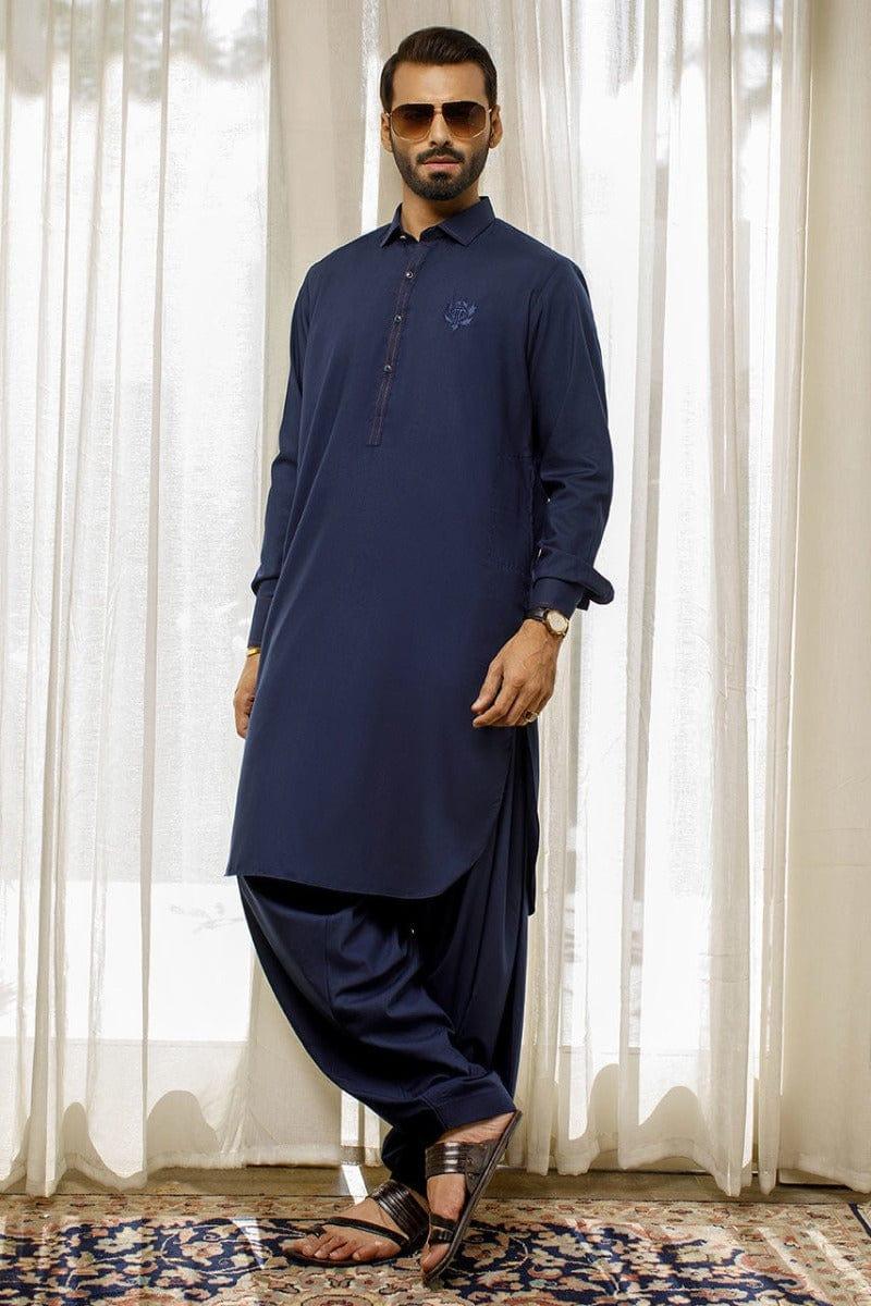 Deepak Perwani Men - KAS885 - Blue Boski linen kurta shalwar - 2 Piece - Studio by TCS