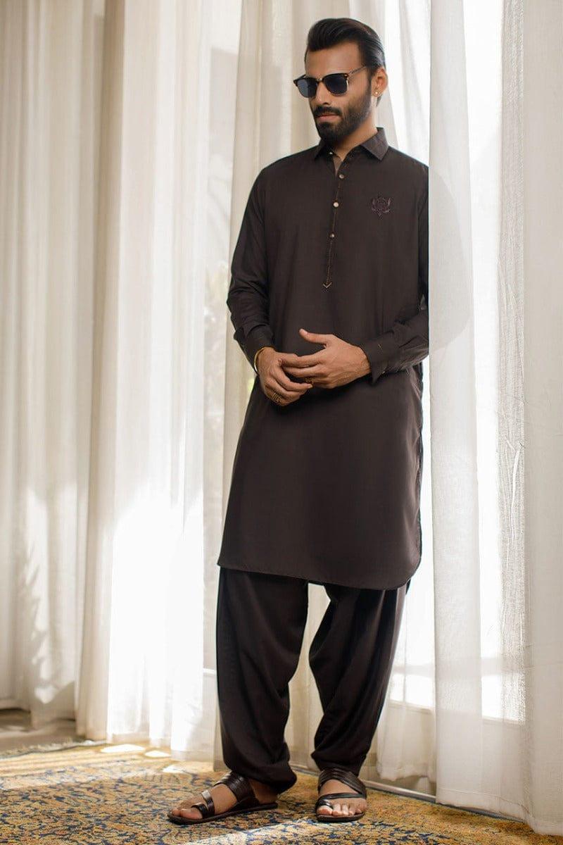 Deepak Perwani Men - KAS889 - Brown Boski linen kurta shalwar - 2 Piece - Studio by TCS