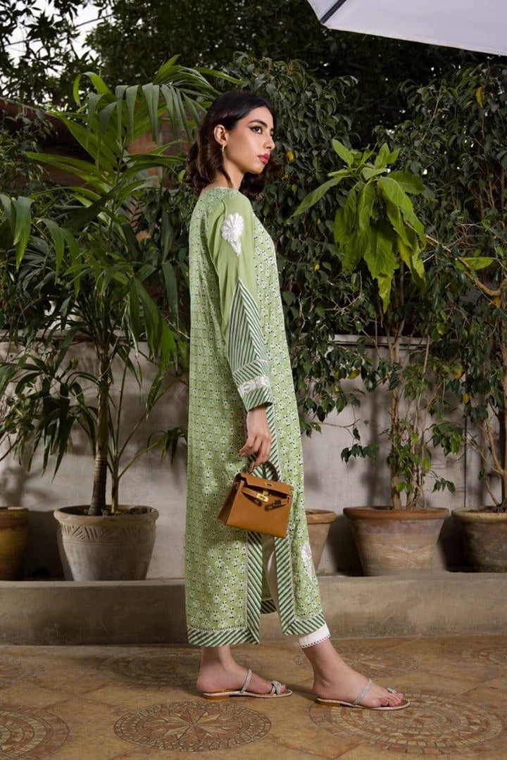 Shehrnaz - Green Linen Long Shirt - SHK-1065 - Studio by TCS