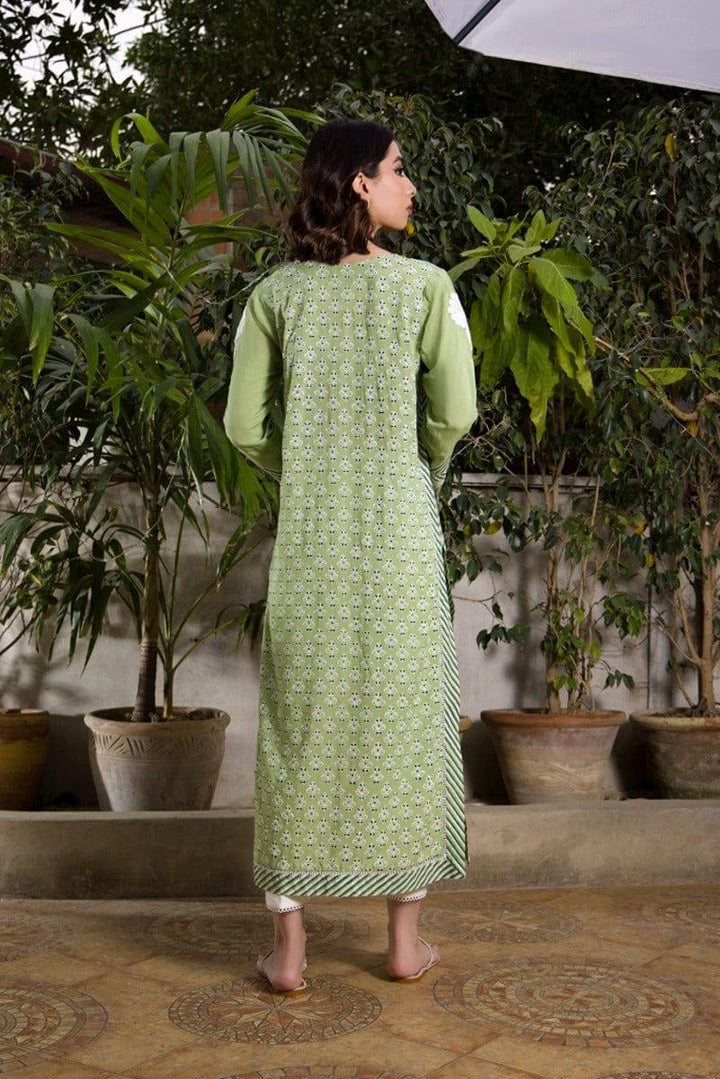 Shehrnaz - Green Linen Long Shirt - SHK-1065 - Studio by TCS