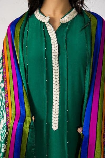 Shehrnaz - Emerald Green Pleated Long Shirt and Capri Pants with Block Printed Dupatta - SHK-1047 - Studio by TCS