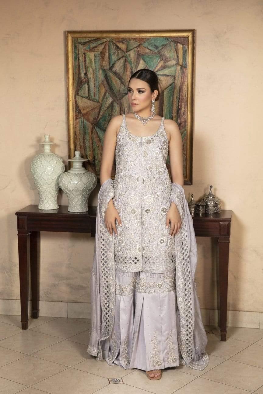 Yasmin Zaman - Lilac Silk Net Shirt and Dupatta with Silk Gharara - B-233