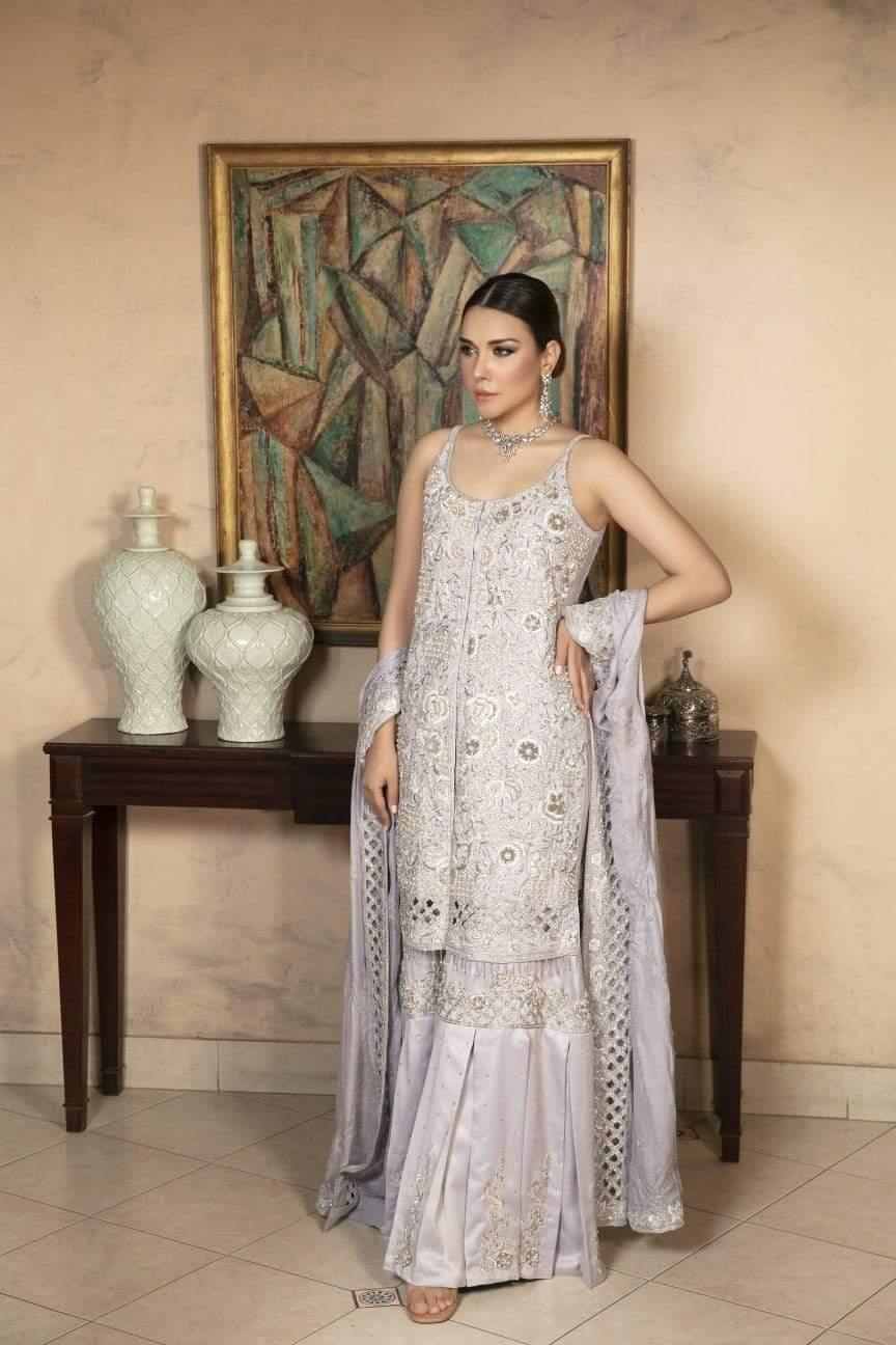 Yasmin Zaman - Lilac Silk Net Shirt and Dupatta with Silk Gharara - B-233