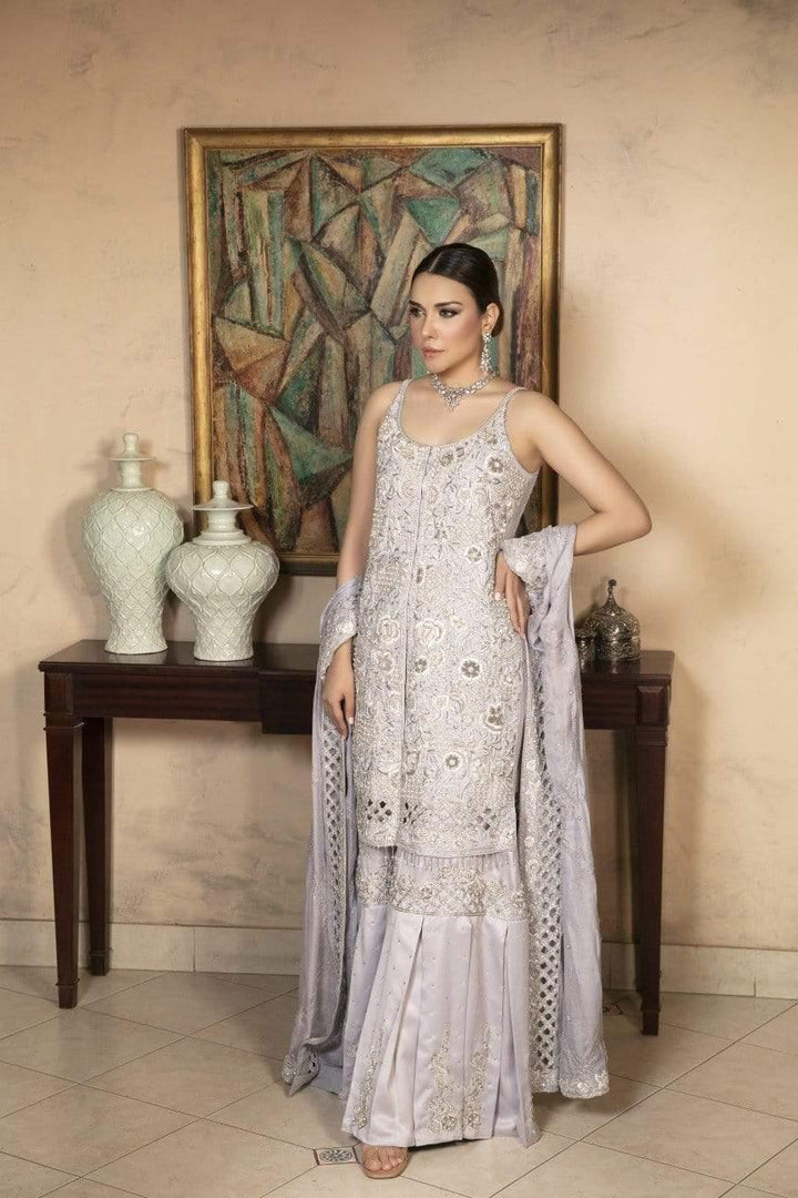 Yasmin Zaman - Lilac Silk Net Shirt and Dupatta with Silk Gharara - B-233