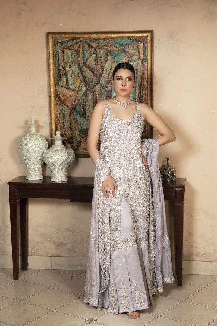 Yasmin Zaman - Lilac Silk Net Shirt and Dupatta with Silk Gharara - B-233