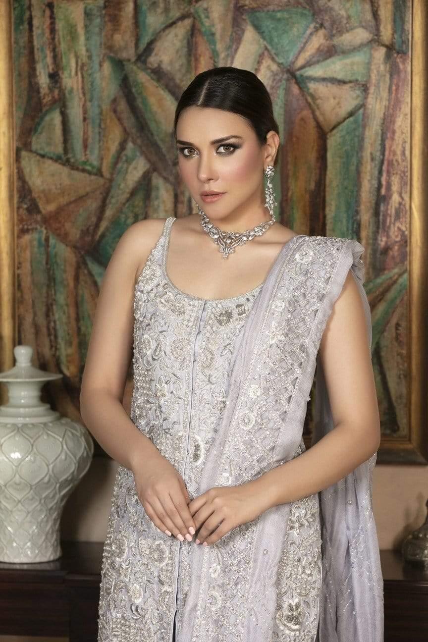 Yasmin Zaman - Lilac Silk Net Shirt and Dupatta with Silk Gharara - B-233